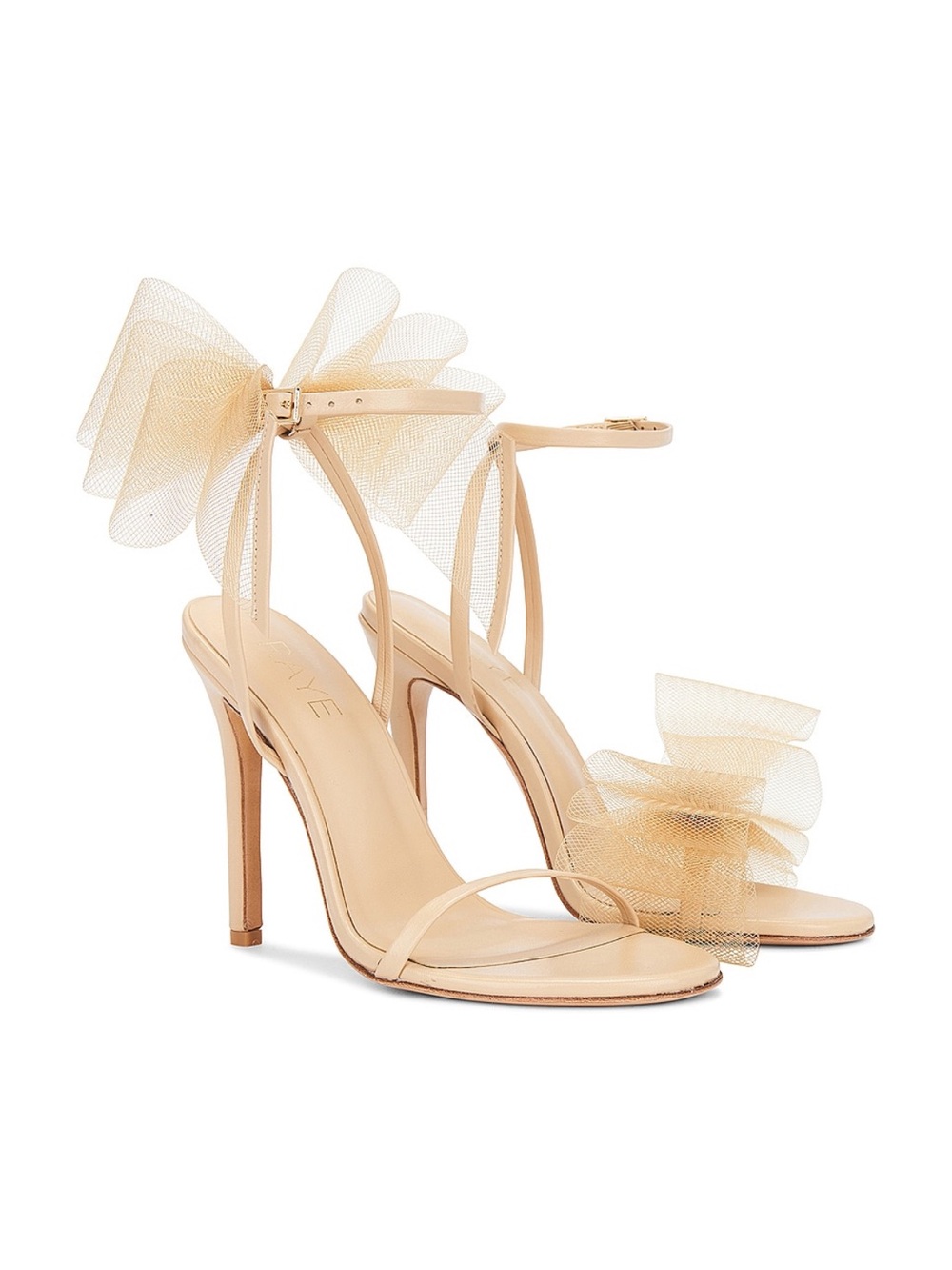 Raye Bubbly Tulle Asymmetrical Oversized Bow Heel in Nude size 8.5